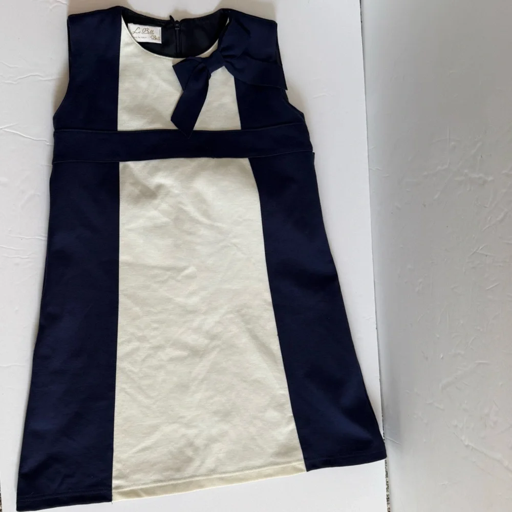 Le Belle Navy and Cream Colorblock Dress Toddler Girl size 6